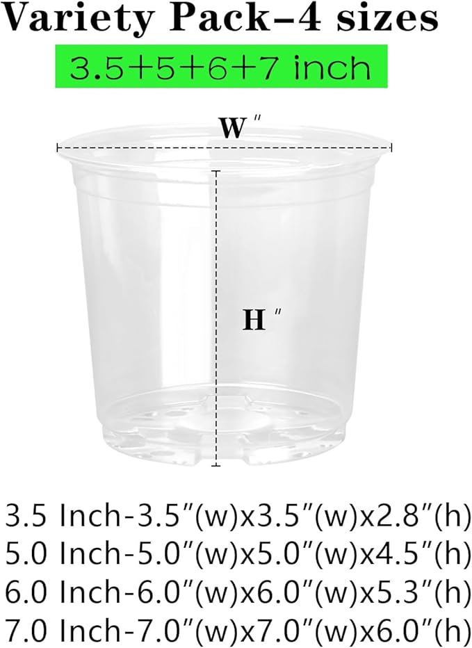 36 Pack 7/6/5/3.5 Inch Clear Nursery Pots Variety Pack, Clear Plastic Nursery Pot for Plants, Durable Seed Starting Pot with Drainage Holes, Flexible Transparent Pot