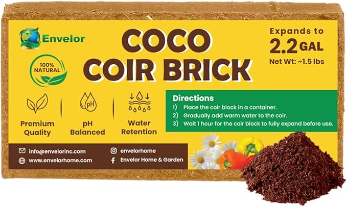Coco Coir for Plants 1-Pack – 2.2 Gallons Compressed Coconut Coir Bricks, 1.5 lb. Bulk, Low EC, pH Balanced, Natural Coco Peat for Indoor & Outdoor Gardening, Potting Soil, Indoor Plant Soil