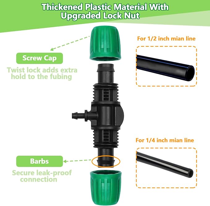 23 Pcs 1/2 Inch Drip Irrigation Fittings Kit (1/2" ID x 0.65" OD), 1/2 Inch Irrigation Tubing Set Including 4 Tees, 4 Couplings, 3 Elbows, 4 Reducer Tee, 4 Plugs, 2 Valves and 2 Faucet Adapter
