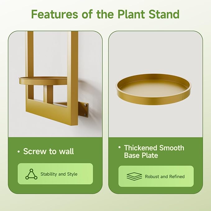 Picture Frame Wall Plant Holder, Metal Window Plant Shelves Plant Holder for Indoor Plants, Hanging Wall Planters Wall-Mounted Plant for Home, Office, and Garden (Gold, 2PCS)