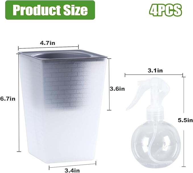 Self Watering Planter 4 Pieces 6 Inch, Plastic Flower Pots with Inner Pot Indoor Plants Brick Pattern Flowerpot for Indoor Plants, African Violets, Flowers, Herbs