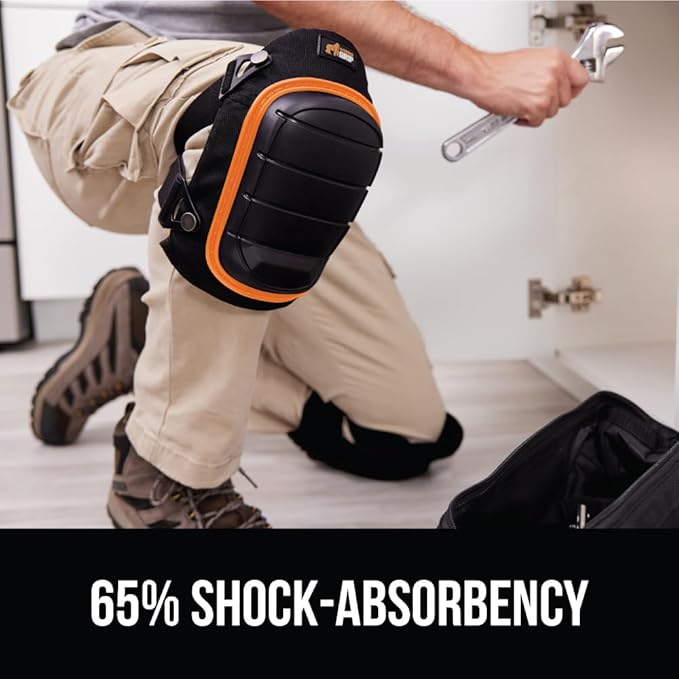 Gorilla Grip Adjustable Safety Knee Pad Set, Heavy Duty Durable Kneeling Pads for Work, Anti Slip Fasteners, Comfortable Gel Padding, Supportive Pads During Construction, Gardening Tool, Orange