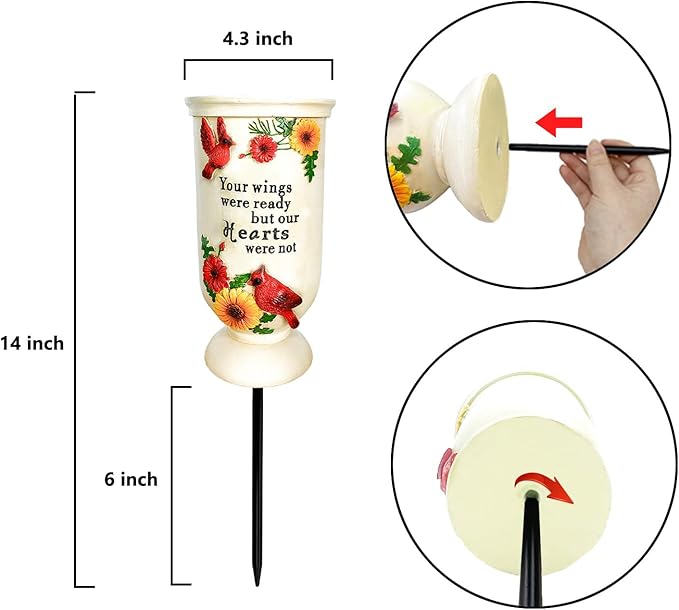 BAYN Grave Decorations for Cemetery, Cardinal Vases with Spikes for Garden Decorations Waterproof Garden Statues Memorial Gifts for Loss of Loved One