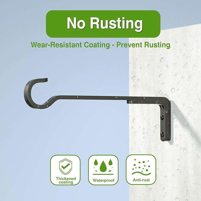 8 Inch 2 Pack Black Heavy Duty Outdoor Plant Hangers for Hanging Baskets, Iron Hanging Plant Brackets for Hanging Plants Outside, Metal Plant Hooks Plant Wall Hooks for Hanging Lantern, Bird Feeder