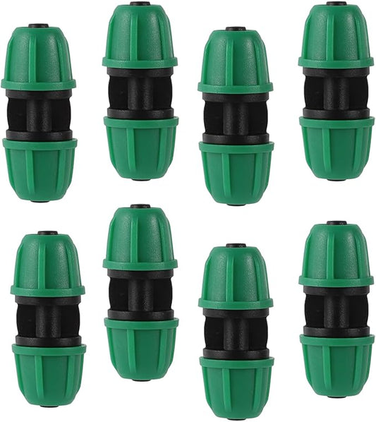 1/4 inch Drip Irrigation Fittings, Lock Barbed Coupling for ¼ in. tubing; Tubing Outside Diameter (OD) is 0.250 in., Internal Diameter (ID) is 0.170. in.(25Pcs/Pack) (Green-Coupling)