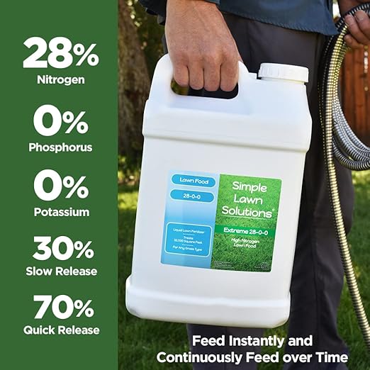 Maximum Green & Growth Fertilizer High Nitrogen 28-0-0 Lawn Food Liquid Fertilizer- Spring & Summer- Any Grass Type- Simple Lawn Solutions - Concentrated Quick & Slow Release Formula (2.5 Gallon)