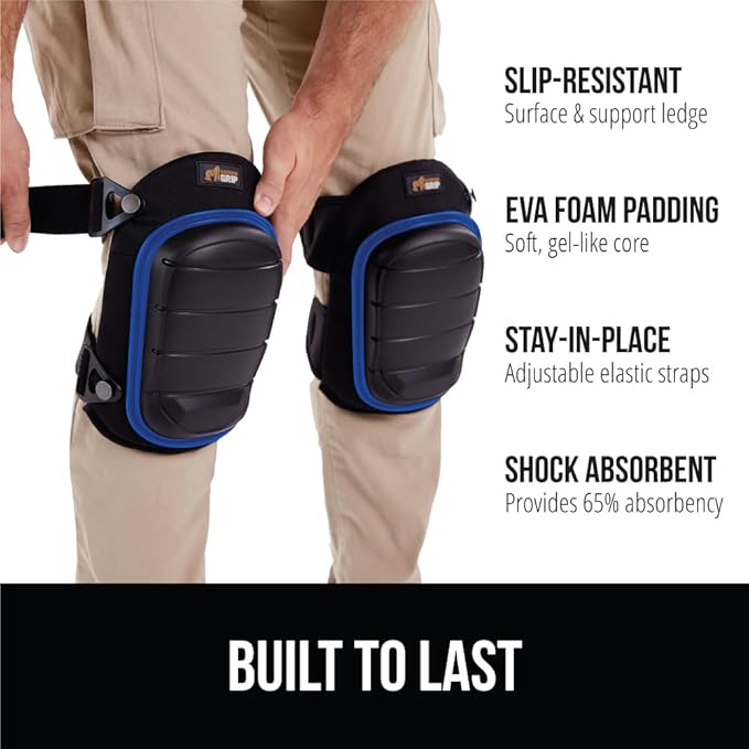 Gorilla Grip Adjustable Safety Knee Pad Set, Heavy Duty Durable Kneeling Pads for Work, Anti Slip Fasteners, Comfortable Gel Padding, Supportive Pads During Construction, Gardening Tool, Royal Blue