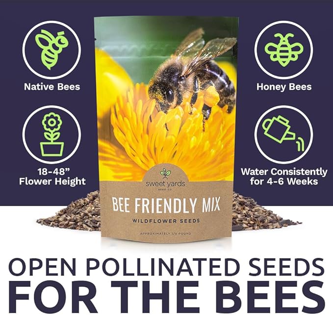 Bee Friendly Wildflower Seed Mix - Bulk 1/4 Pound Bag - Over 30,000 Open Pollinated Seeds - 100% Pure Live Seed - Save The Bees!