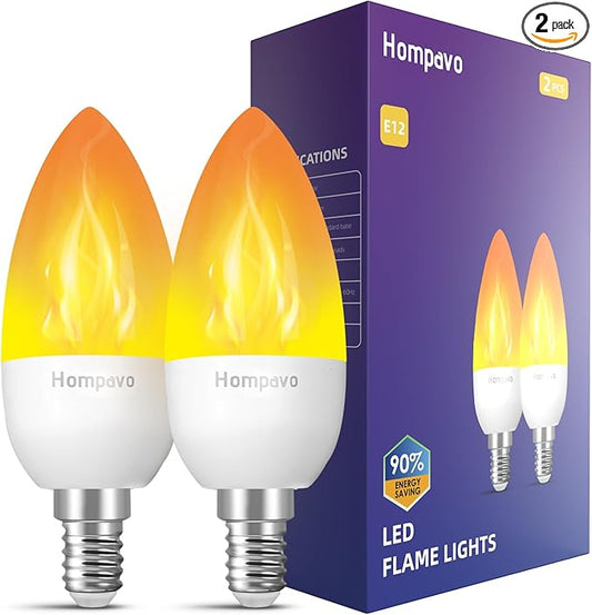 Hompavo 【Upgraded】 LED Flame Light Bulbs, 3 Modes Flickering Light Bulbs, E12 Chandelier Base Candle Fire Light Bulb for Halloween, Christmas, Party, Porch, Indoor & Outdoor Home Decoration - 2 Pack