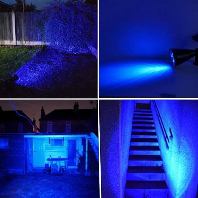 T-SUNUS Solar Landscape Spotlights IP65 Waterproof Blue Lights Outside Auto On/Off Yard Lighting 2 Modes for Halloween Christmas Outdoor Tree Driveway Garden Flag Pond Pool Statue Backyard 4-Pack