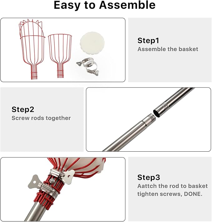 Fruit Picker, 13 FT Fruit Picker Pole with Large Basket, Length Adjustable Gardening Tools, Apple, Apricot, Orange, Mango Trees Picking, Fruit Catcher with Metal Long Handle, Extra Fruit Carrying Bag