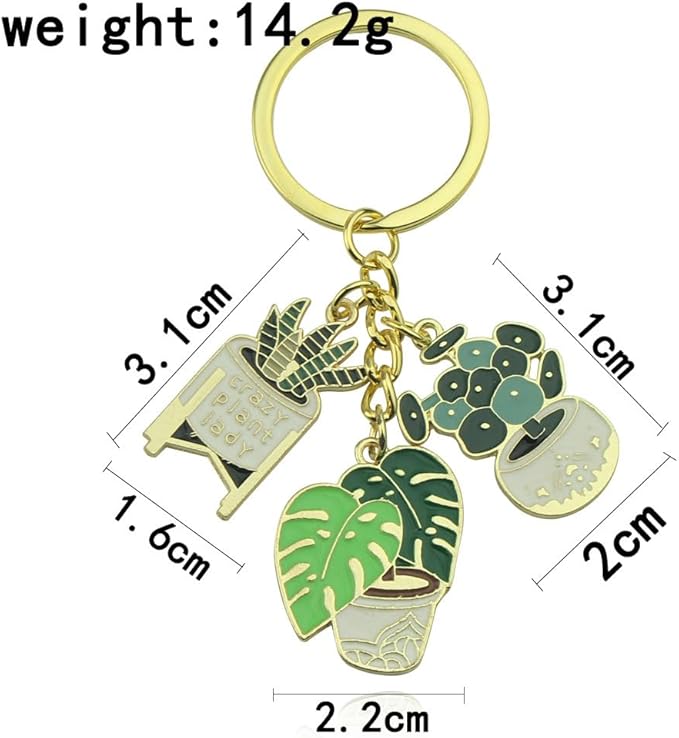 Caiyao Golden Ladies Succulent Potted Succulent Shaped Keychain Cute Plant Flower Pot Keyring for Bag Purses Keys DIY Accessories