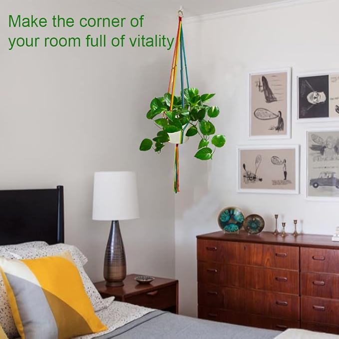 Rainbow Macrame Plant Hangers Indoor Outdoor, 3 Pack Different Size Flower Pot Holder Hanging Plant Holder for Windows Garden Boho Home Decor