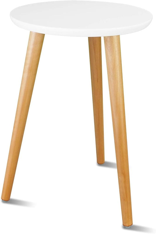 Uneedem Wood Mid Century Plant Stand for Indoor Plants, Modern Table, Tall Holder for Flower Pots, Small Round Side/End Table(A2 White, High: 16.5")
