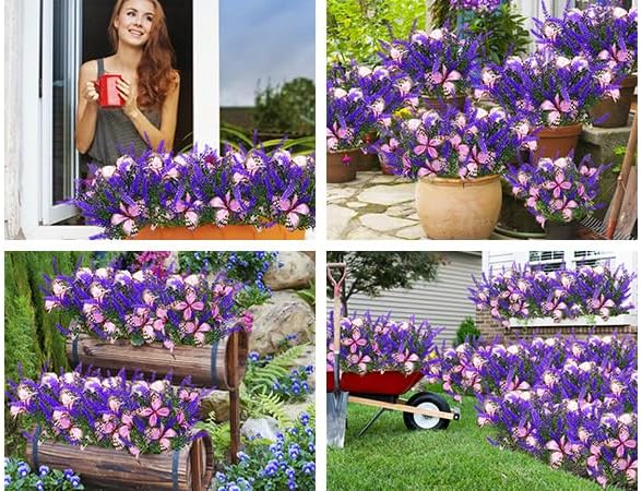 Solar Garden Lights Outdoor, 4 Pack Purple Lavender Solar Butterfly Lights Gardening Gifts for Women, Solar Artificial Flower with Butterfly Purple Garden Decor for Lawn Patio-Warm White