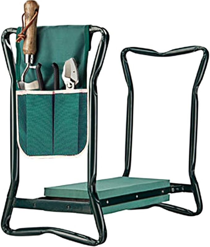 Garden Kneeler and Seat,with 2 Tool Bags Pouches and Claw Gloves,Portable Lightweight Garden Bench Thicken EVA Foam Pad Sturdy Steel Pipe Practical Garden Tools(Green)