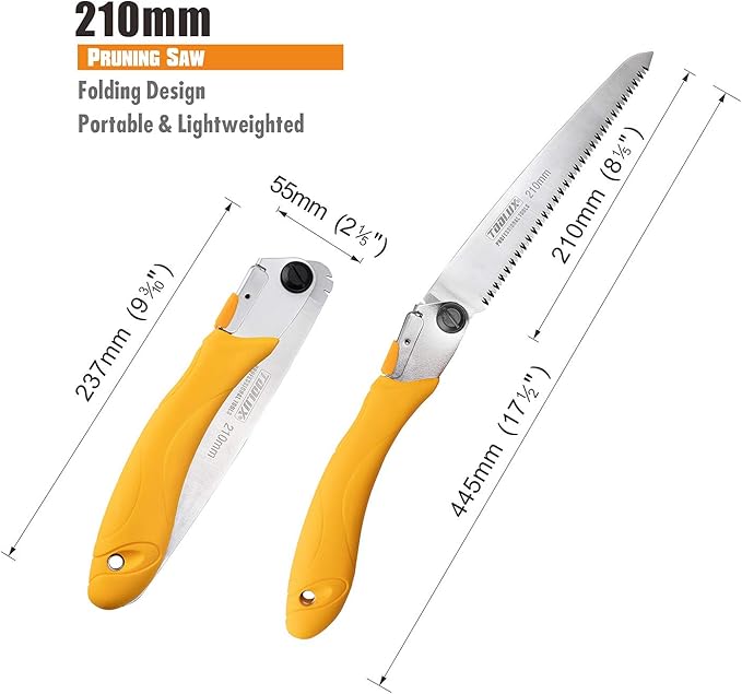 Hand Folding Pruning Saw 8 Inch Wood Tree Saw Japanese Pull Saw Razor Teeth Saw for Bone Wood Camping Backpacking Trimming Bushcraft Hunting, SK-5 Steel Blade with Non-Slip Rugged Handle.