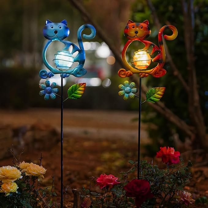 Solar Garden Lights Outdoor Decor,26.4''H Cat Figurine Light,Waterproof Decorative Garden Stakes for Lawn Patio Pathway, Solar Lights for Outside for Mom,Women,Cat Lovers