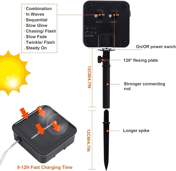 Twinkle Star 2 Pack Solar Christmas Lights Outdoor, Total 80FT 240 LED Solar Fairy Lights Waterproof with 8 Modes, Christmas Trees Light for Patio Garden Party Backyard Wedding Decor, White