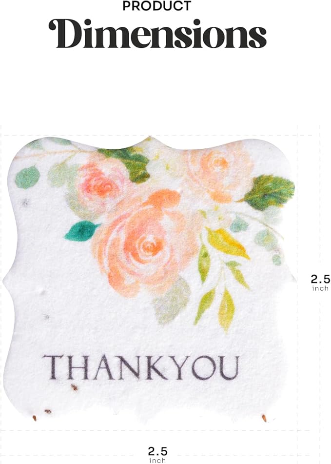 20pcs Thank You Tags Seed Paper – Plantable Wildflower Packets for Weddings, Gifts, & Life Events (20 Square Floral)
