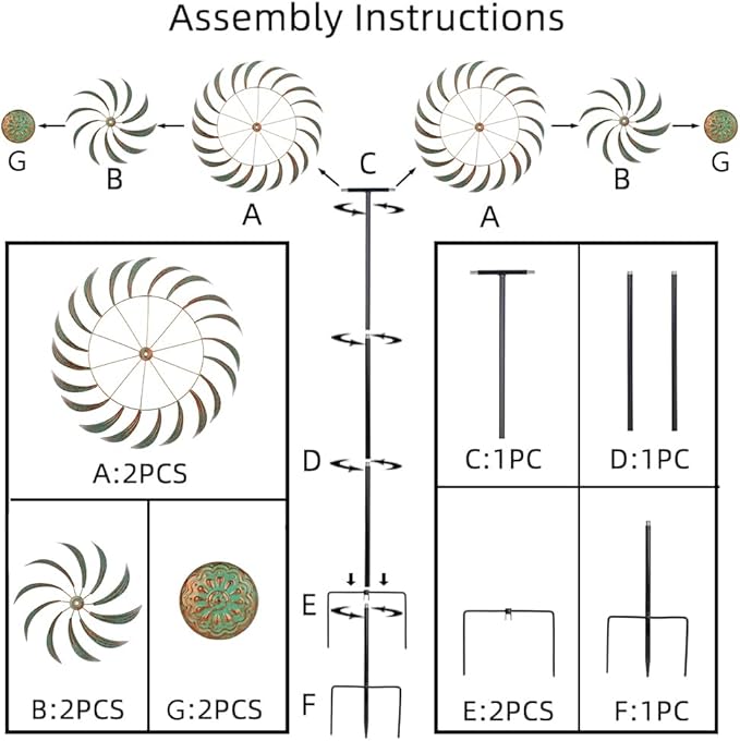 VEWOGARDEN 85” Large Metal Wind Spinners Outdoor Wind Sculpture Yard Art Kinetic Wind Spinners for Yard and Garden Patio Lawn Decor (20 * 85 inches)