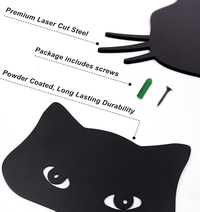 Qmetalart Black Cat Decorations Metal Garden Yard Art Decor Farmhouse Home Decor Outdoor Ornaments Décor Courtyard Lawn Gift Ideal for Cat Lovers Animal Silhouette Set of 2