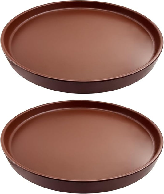 2 Pack Ceramic Plant Saucer Pot Tray 6 Inch, Planter Saucers 4 5 6 7 8 9 10 11 12 13 Inch for Indoors Outdoor, Durable Sturdy Flower Drainage drip Water Tray for Glazed Pots Base (6.4 Inch-Brown)