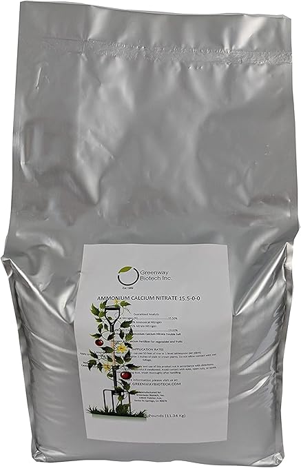 Greenway Biotech Calcium Nitrate Solution Grade 15.5-0-0 Fertilizer Contains 15.5% Nitrogen & 19% Calcium for Tomatoes, Plants- Water Soluble Hydroponics Fertilizers for Vegetables (2X 25 Pounds)