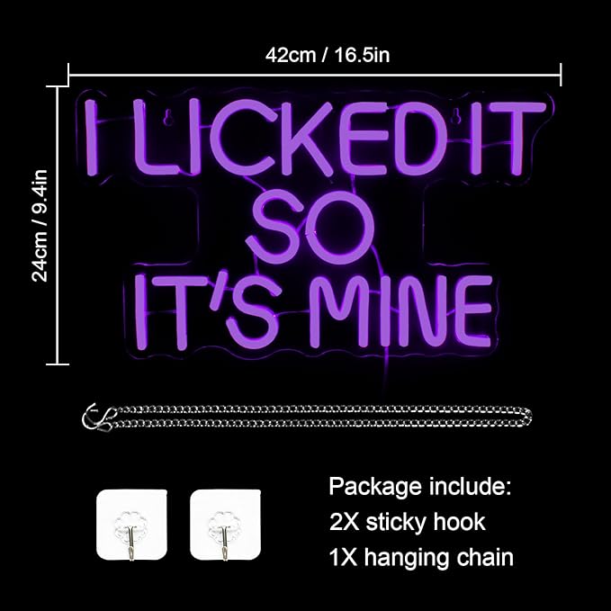 WLHOPE I Licked It So It's Mine Neon Sign Purple LED Neon Signs for Wall Decor, USB Connectivity Sexy Licked Neon Light for Bedroom Home Bar Club Hotel Party,Ice Cream Shop Dessert Store Neon Decor