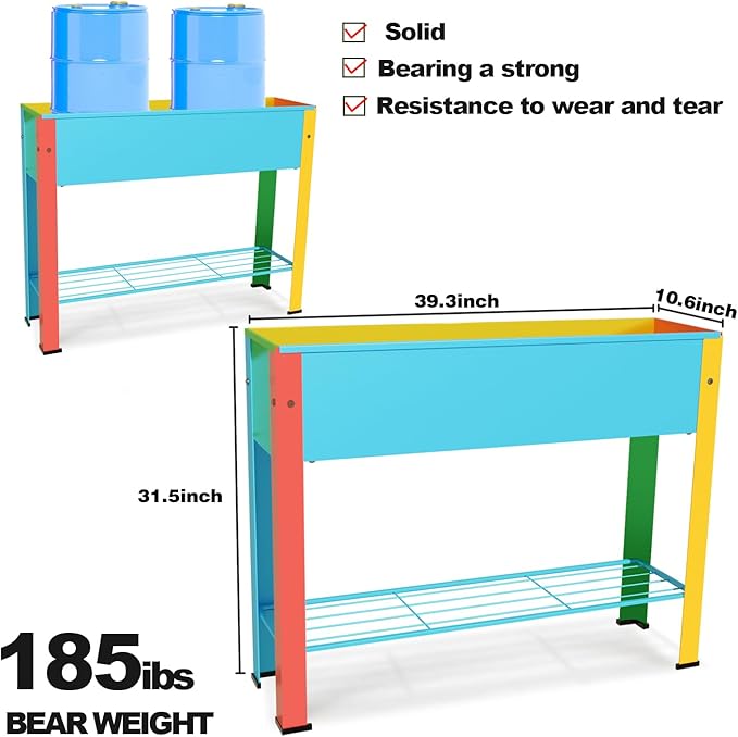 aboxoo Colorful Large Planter Raised Beds with Legs Outdoor Metal Planter Box on Wheels Elevated Garden Bed for Vegetables Flower Herb Patio