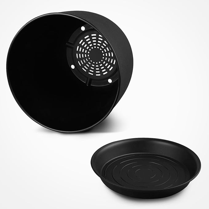 8 inch Plant Pots Set of 4 Pack, Plastic Planters with Drainage Holes and 4 Saucers, Morden Decorative Creation Flower Pots for Indoor & Outdoor Garden House Plants, Black