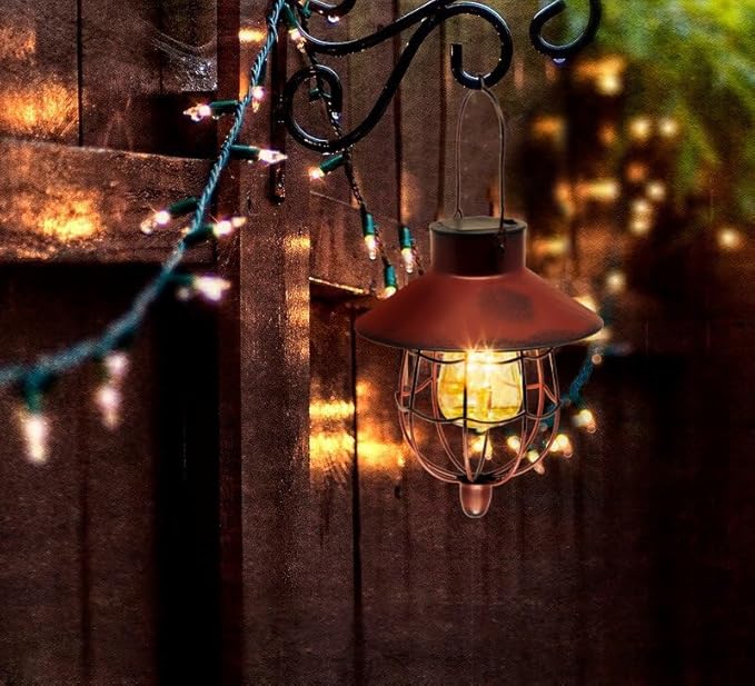 YAKii 12 Pack Solar Lantern Hanging Waterproof Outdoor Metal Solar Lamp with Warm White Light Decorate for Yard Garden Pathway Patio Porch Decor (Red)