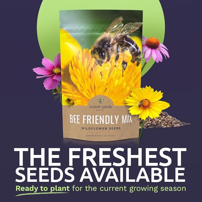 Bee Friendly Wildflower Seed Mix - Bulk 1/4 Pound Bag - Over 30,000 Open Pollinated Seeds - 100% Pure Live Seed - Save The Bees!