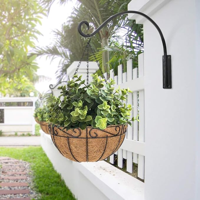 Qiang Ni Heavy-Duty Plant Hanger Outdoor: 16-Inch Hanging Plant Hooks for Outside Baskets - 2 Pieces Wall Mount Plant Bracket for Bird Feeder