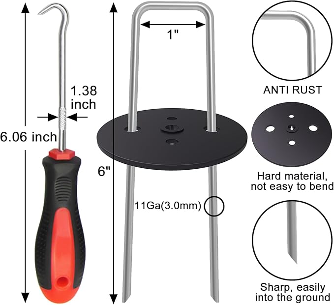 25Pcs Garden Stakes Staples + 25Pcs Gaskets, EUOKOK 6 Inch Lawn Staples 11 Gauge Galvanized U Shaped Landscape Pins Turf Nails Heavy Duty Yard Ground Pins for Weed Barrier Sod Fabric Decorations