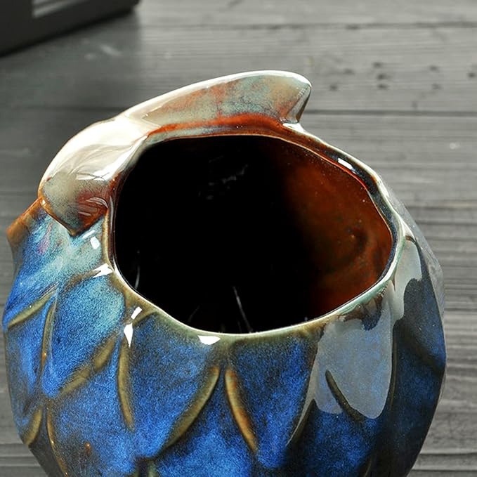 GeLive Blue Owl Ceramic Succulent Planter with Drainage Hole Animal Plant Pot Tabletop Decoration Vase Window Box Indoor Outdoor Decor (Blue)