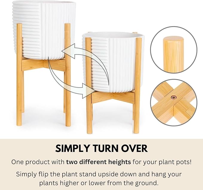Fox & Fern Adjustable Plant Stand Indoor — 8 to 12 Inch Mid Century Modern Plant Stand with Adjustable Width; Plug In Design; Easy to Assemble; Two Height Options - For 8, 9, 10, 11 & 12 Inch Pots