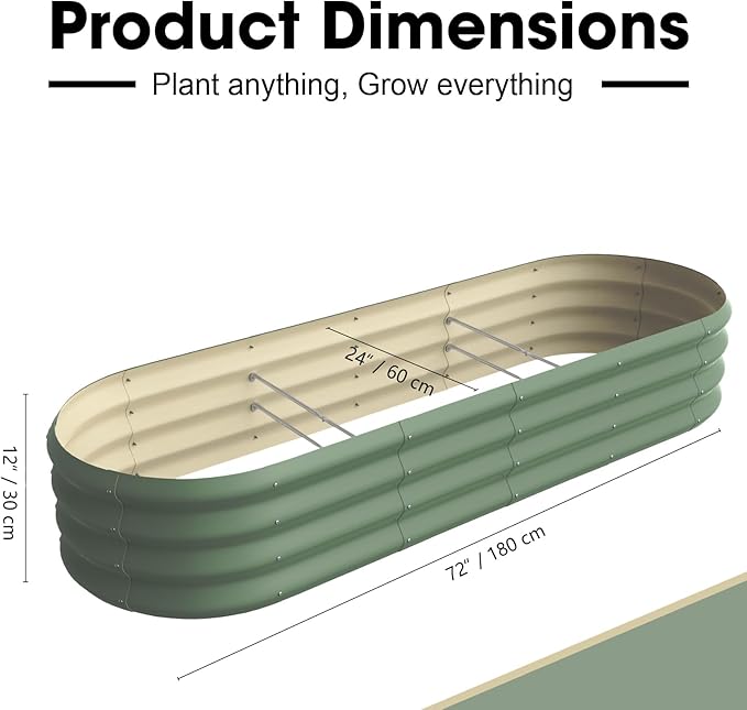 6x2x1ft Oval Galvanized Raised Garden Bed Outdoor 9-in-1 Large Metal Modular Planter Box Raised Beds for Gardening,Vegetables,Fruits,Flowers & Herbs (Green)
