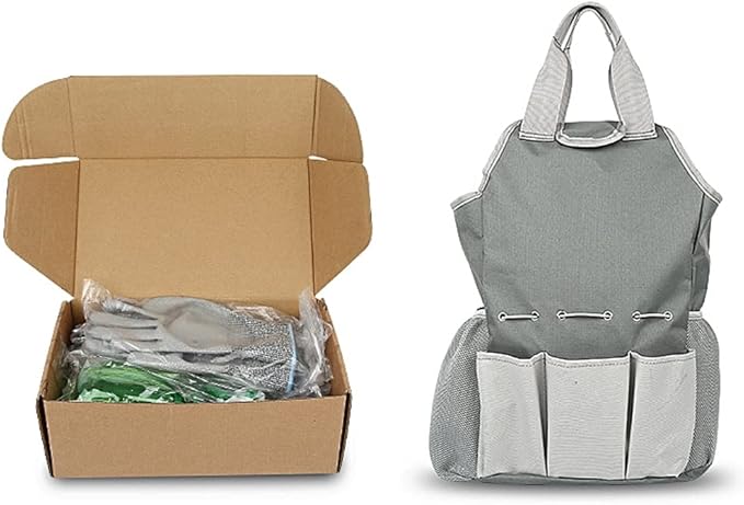 Garden Tools and Watering Set (9-Piece) | Heavy Duty Stainless Steel Hand Tool Kit with Ergonomic Handles, Gardening Gloves, and Tote Bag with Storage Pockets (Silver)