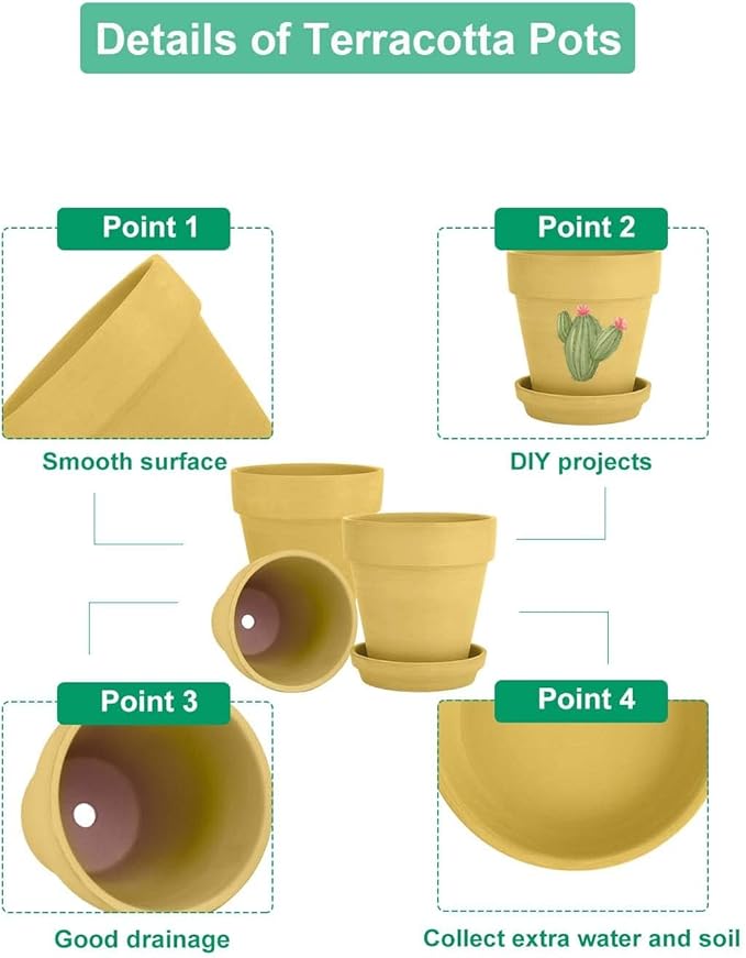 vensovo 6 Inch Yellow Terracotta & Clay Pots for Plant with Saucer - 4 Pack Medium Terra Cotta Planter with Drainage Hole, Flowerpot for Indoor Outdoor Plants, Crafts, Wedding Favor