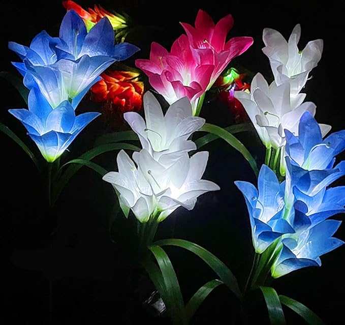 Veesee Solar Lily Flower Lights, Garden Lights for Christmas Gift, Outdoor Solar Powered Garden Lily Decorative Light, Colors Changing Solar Flower Light for Garden,Patio,Yard,Decoration-Red
