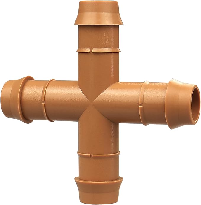Drip Irrigation Fittings Barbed Cross Tee for 1/2" Irrigation Tubing(0.600" ID), 14 Pieces Barbed 4 Way Connectors, Drip Line 4 Way Couplings for Drip Sprinkler Garden Lawn Systems