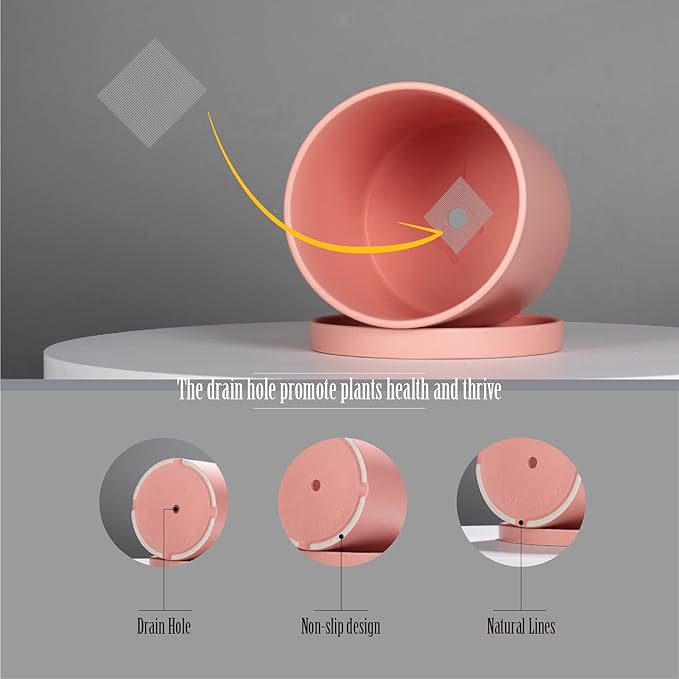 Planters for Indoor Plants Ceramic Flower Succulent Plant Pots with Drain Hole Saucer Decor for Home Office (4 inch Pink)