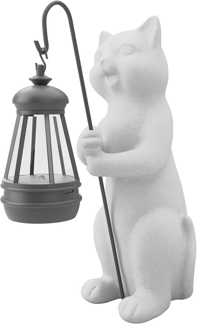 Solar Cat Garden Statue 10 Inch Porch Patio Decor for Outside Yard Decoration Outdoor Unique Housewarming Gardening Birthday Gifts for Cat Lovers Women Grandma