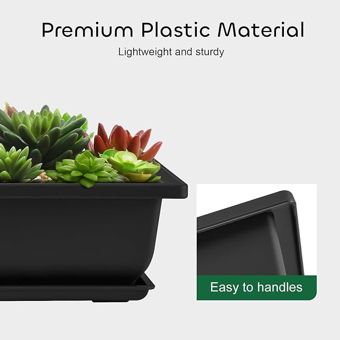 GROWNEER Bonsai Training Pots with Drainage Trays 3 Packs 6.5 Inch, Durable Bonsai Tree Starter Set Kits with Repotting Mat Small Indoor Outdoor Growing Pot Rectangle Planter, Built in Mesh