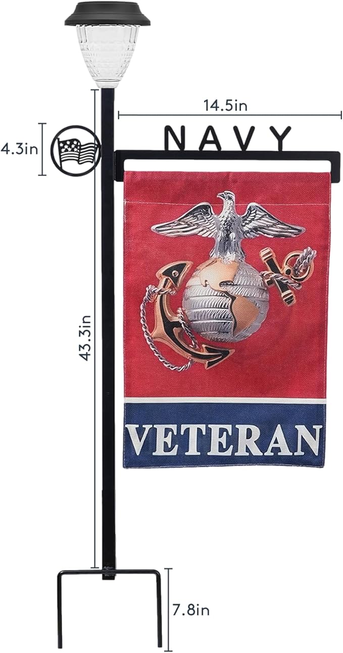 Navy Garden Flag Stand Holder with Solar Light Garden Flag Pole With American Flag Gifts Lawn Yard Flag Holder Stake for Flag Outdoor Lawn Décor