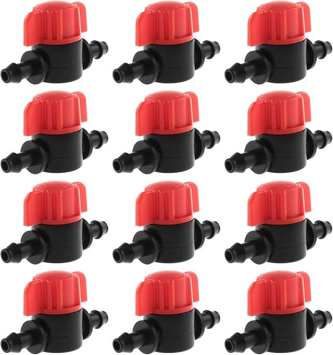 1/4 Inch Barb Shut-Off Valve DGZZI 12PCS Black Plastic Universal Drip Irrigation Tubing Coupling Valves for 1/4" Tubing, Drip Irrigation Switch