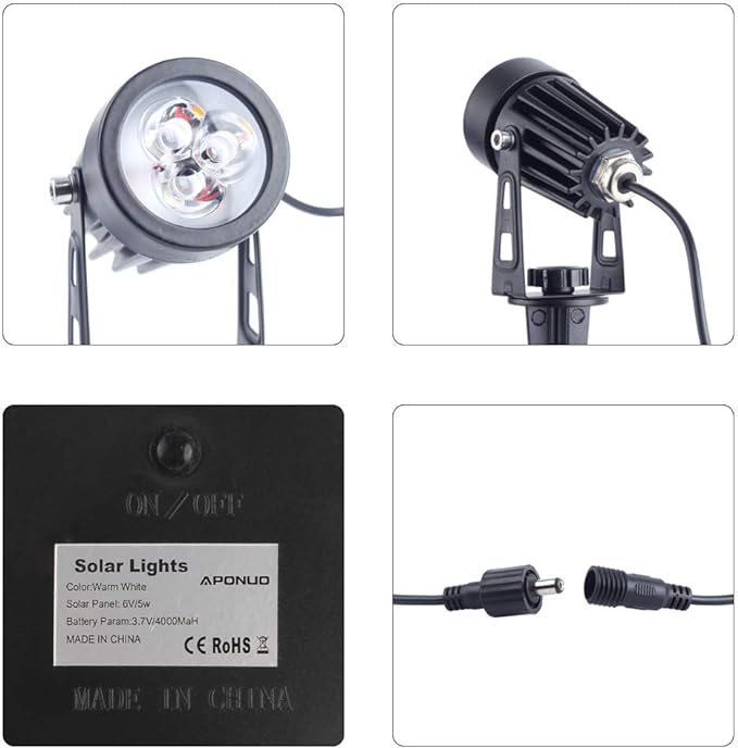APONUO Solar Spotlights Landscape Lights Low Voltage Outdoor Solar Spotlight IP65 Waterproof 9.8ft Cable Auto On/Off with 4 Cool White for Outdoor Garden Yard Landscape Downlight (4-in-1)