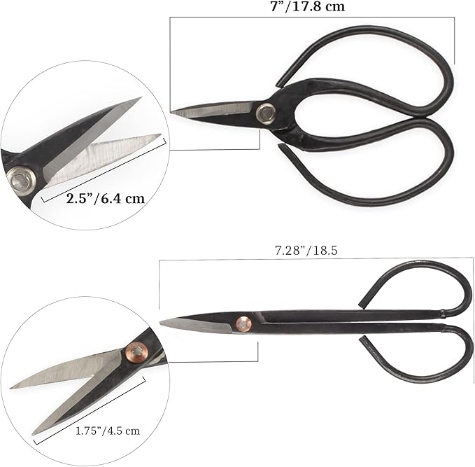 BambooMN Bonsai Basics Set - 7.2" Trimming Shears & 7" Heavy Duty Butterfly Shear - 1 Set