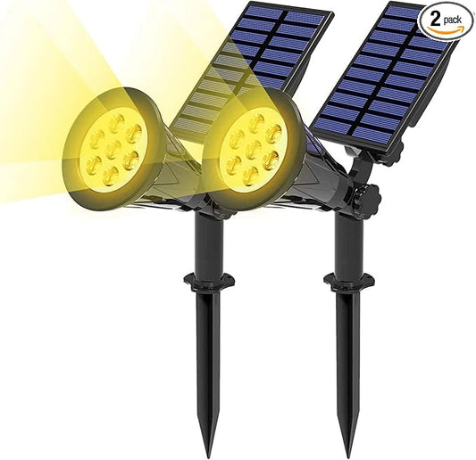 T-SUN Solar Spot Lights Outdoor, 7 LED Solar Landscape Spotlights Wall Lights Auto ON/Off Waterproof Solar Lights for Tree, Patio, Yard, Garden, Driveway, Pool Area(Yellow- 2 Pack)